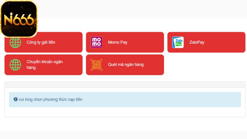 Trang cá cược N666 hỗ trợ nhiều phương thức nạp tiền