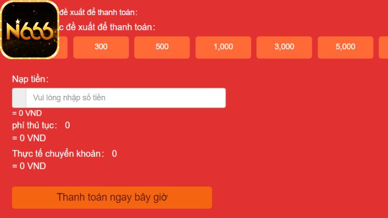 Nạp tiền N666 qua chuyển khoản ngân hàng cực đơn giản